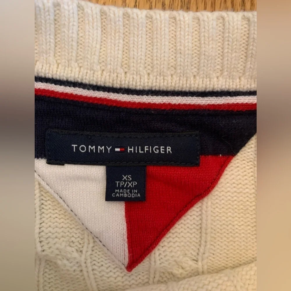 Tommy Hilfiger cable knit sweater shirt classic cream Tommy logo embroidered y2k - Picture 8 of 8